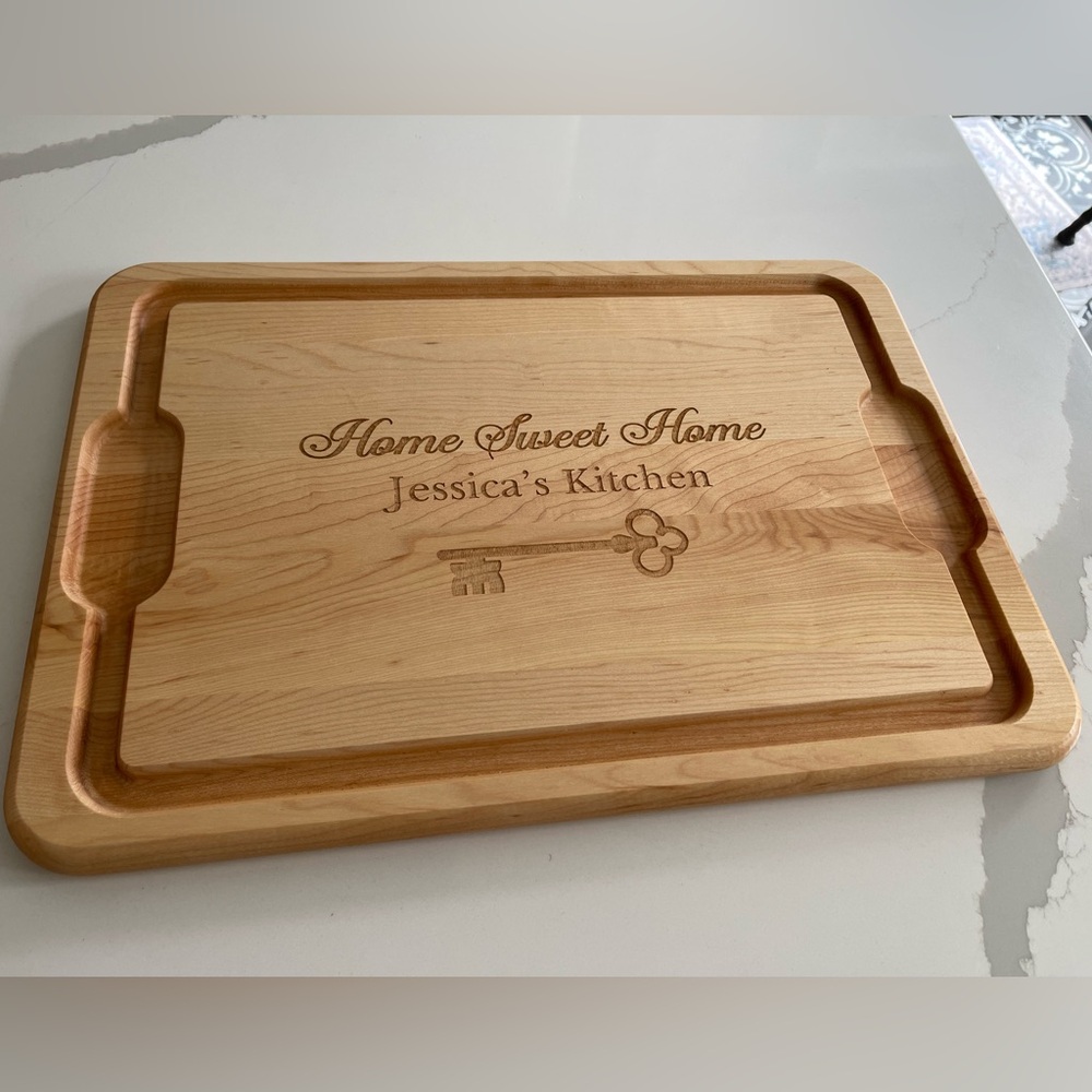 12”x17” cutting board, with Home Sweet Home Jessica’s Kitchen engraved. Unused